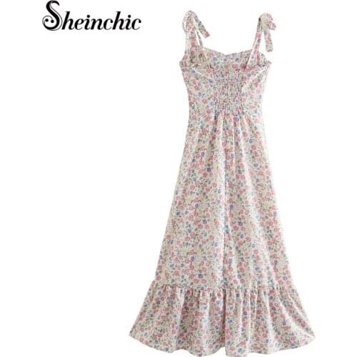 Vacation Bohemian Spaghetti Strap Printed Long Dresses for Women Summer 2021 Fashion Elegant Floral Maxi Dress