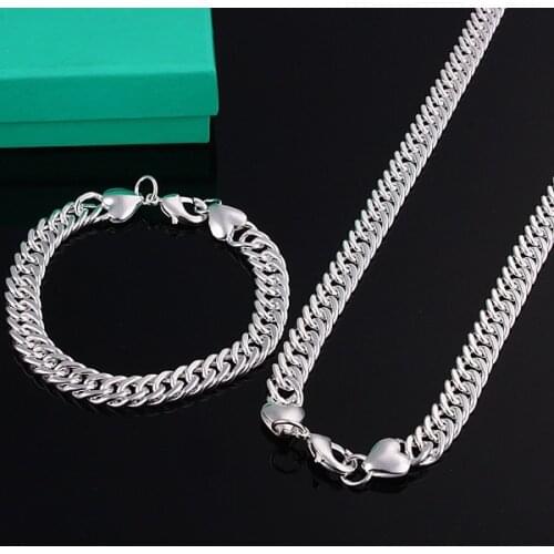 Hot sale promotion fashion jewelry sets 925 stamped Silver argent jewelry 10mm mens necklace and bracelet 2pcs