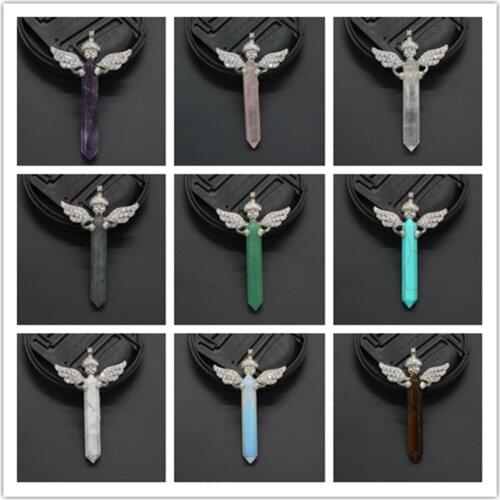KFT Natural Healing Pendulums Crystal Quartz Cute Angel Embrace Hexagon Prisn Amethysts Stone Pendulum Pendant Women Men Jewelry