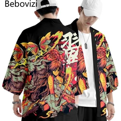 2021 Loose Japanese Style Tiger Print Kimono Streetwear Men Women Cardigan Japan Samurai Anime Cosplay Haori Yukata Tops Robe