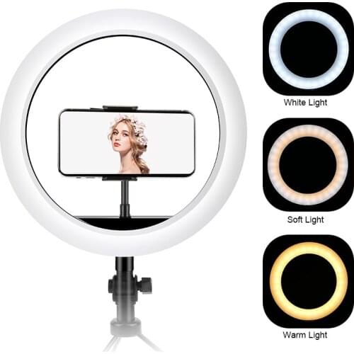 With Cell Phone Holder Dimmable LED Ring Light Selfie Light Tricolor Fill Light For Live Makeup Photography 3 Colors Modes