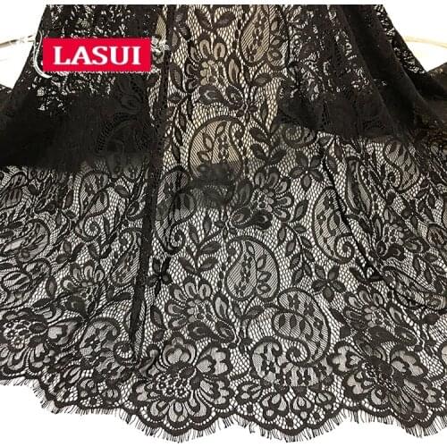LASUI 3 Meter C0300 DIY full dress wedding dress cloth Black and white Retro leaves flowers Eyelash French Lace Fabric