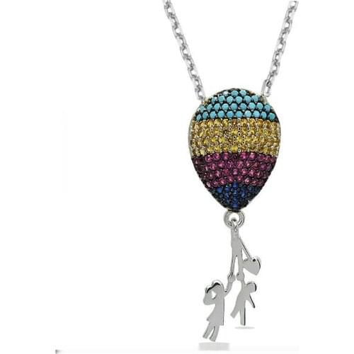 Flying Balloon Silver Family Necklace