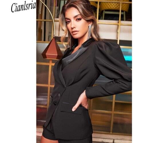 Summer Black Short Blazer Suits Women Puff Sleeve Evening Party Pants Suit Tuxedos Mother of the Bride Formal Wear 2 Pieces