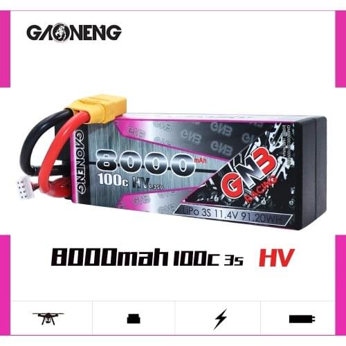 Gaoneng GNB 8000mAh 3S2P 11.4V HV 100C/200C Hardcase LiPo Battery with XT90 Connectors for RC Car four drive off-road RC Boat
