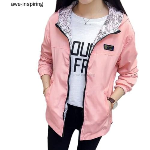 Plus Size Fashion Reversible Coat Women Bomber Jacket Pocket Zipper Hooded Outwear Loose Long Sleeve Windbreaker Famale Yellow