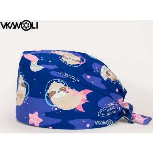 Cartoon girl with animal printing gorros quirofano scrubs cap beauty salon nursing cap laboratory work hat pet shop cap