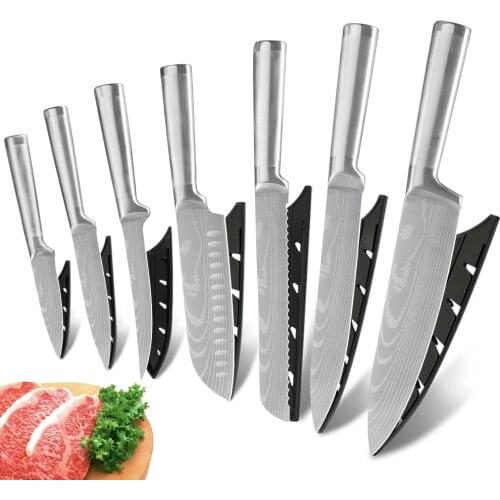 XYj Kitchen Knives Set 7cr17 Stainless Steel Knives Fruit Utility Santoku Chef Slicing Bread Cooking Knife Gift Knife Covers