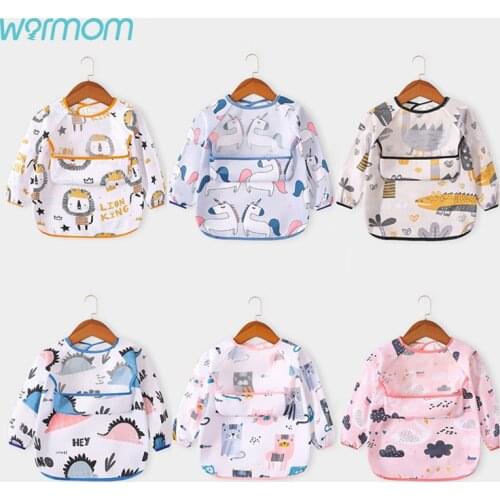 Warmom Cartoon Baby Bibs Waterproof Infant Eating Children Drawing Long Sleeve Apron Burp Cloth Baby Feeding Bib Accessories