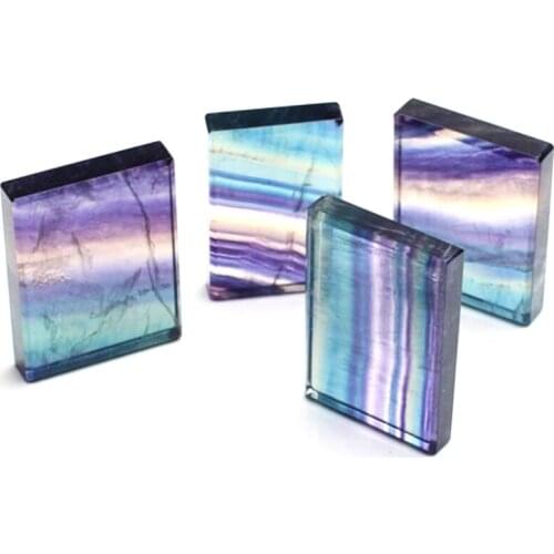 Natural Rainbow Fluorite Slice Reiki Crystal Rectangle Mascot Healing MineralsFor Yoga Meditation Wedding Party Birthday Gifts