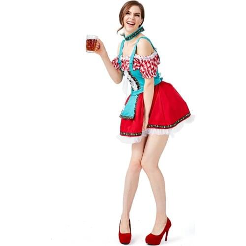 German Oktoberfest Female Halloween Maid Costume Woman Beer Girl Cosplay Carnival Purim Nightclub Bar Role Play Show Party Dress