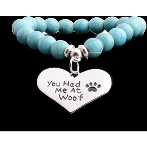 Newest You Had Me At Woof Cat Dog Pet Paws Footprint Heart Charms Bracelets Beads Bangle Women Men Best Friends BFF Jewelry Gift