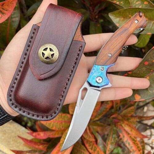 New Arrival M390 Steel Folding Knife TC4 and Desert Ironwood Handle EDC Self Defense Knives for Outdoor Survival Camping