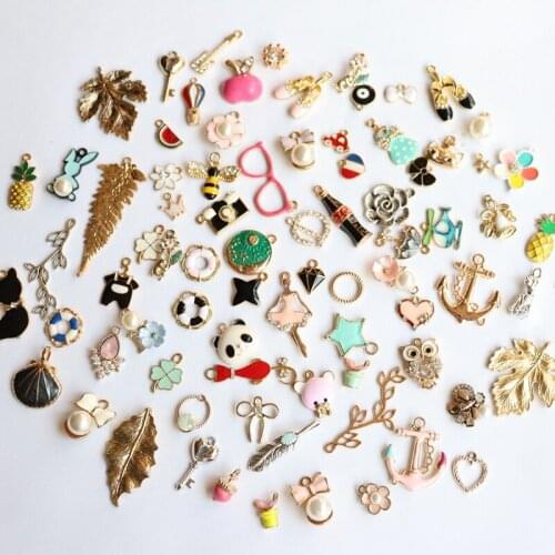 Feedback Customer ~ 30Pcs Mix Random Styles Glass Colorful Glazing KC Gold Alloy Pendants Jewellery Charms