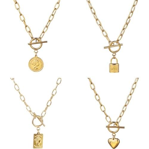 Punk Stainless Steel Necklace Jewelry Women Long Pendant Necklace For Women Cross Multilayer Necklace Gift Coin Pendant Necklace