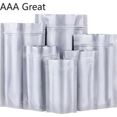 100Pcs/Lot Pure Aluminum Foil Pouches Stand Up Food Stoarge Bags Resealable Zip Lock Bag Food Packaging Mylar Dry Fruit Candy