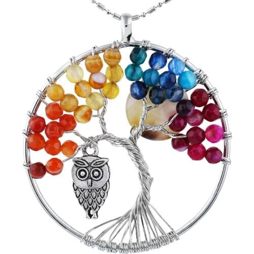 TUMBEELLUWA Full Moon Owl Tree of Life Pendant Handmade Wire Wrapped Jewelry