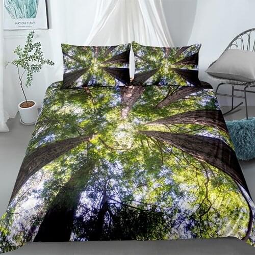 Drop Ship Forest Tree Leaves Bedding Set 2/3pcs Landscape Duvet Cover With Pillowcases Comfortable Quilt Covers Sets Bedcloth