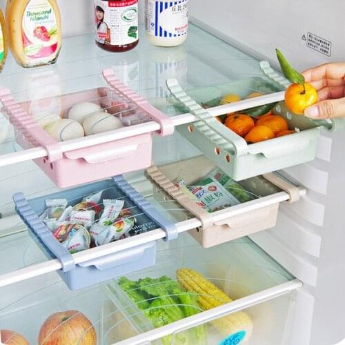 Adjustable Stretchable Refrigerator Organizer Drawer Basket Refrigerator Pull-out Drawers Fresh Spacer Layer Storage Rack