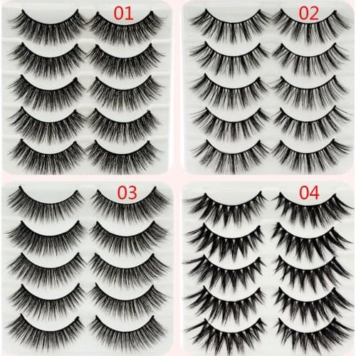 3D20 5Pairs Long Natural Mink False Eyelashes Thick Cross Handmade Multilayer Eye Lashes Make-up Faux Mink Fake Eyelashes Fluffy