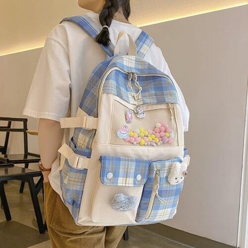 Girls Fashion Checkered Schoolbag Cute Womens Backpack Multi-pocket Anti-theft Women Backpack 2021 Simple Classic Design