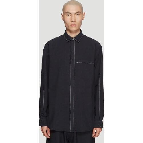 S-7XL!! 2020 mens shirt autumn/winter new long-sleeve pressure line simple urban style Korean version hipster designer