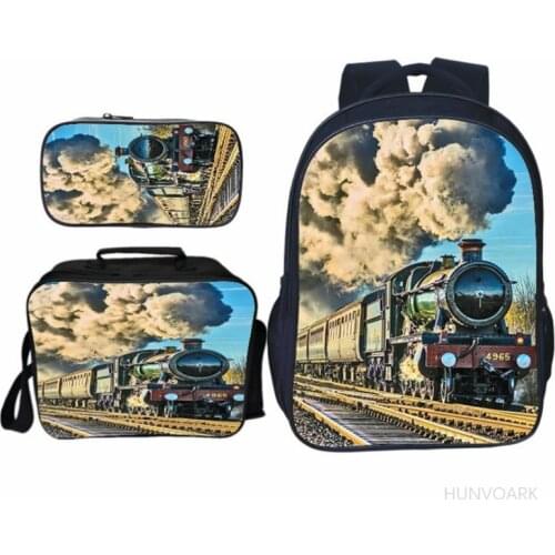 Cartoon locomotive 16 inch 3PCS suit childrens schoolbag primary school students backpack 3D printing childrens backpack