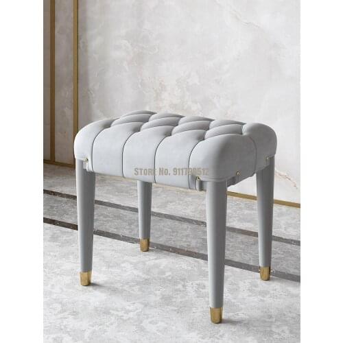 Modern light luxury leather art dressing stool simple solid wood paint makeup stool bedroom small stool shoe changing stool mani