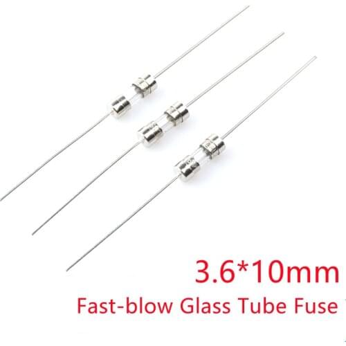 20Pcs 3.6*10mm Straight pin Fast blow Glass fuse 3.6x10mm 250V 0.1A 0.5A 1A 2A 3A 3.15A 4A 5A 6A 8A 10A 12A 15A