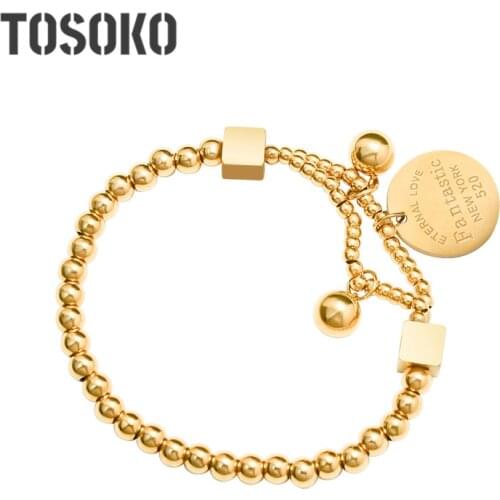 TOSOKO Stainless Steel Jewelry Double Layer Steel Ball Love Round Brand Elastic Bracelet Womens Fashion Bracelet BSE118