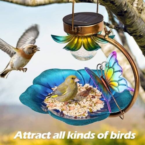 Solar Powered Bird Bath for Outside Hanging Wild Bird Feeder Seed Tray Outdoor Birdfeeder Solar Garden Light Decorative LED