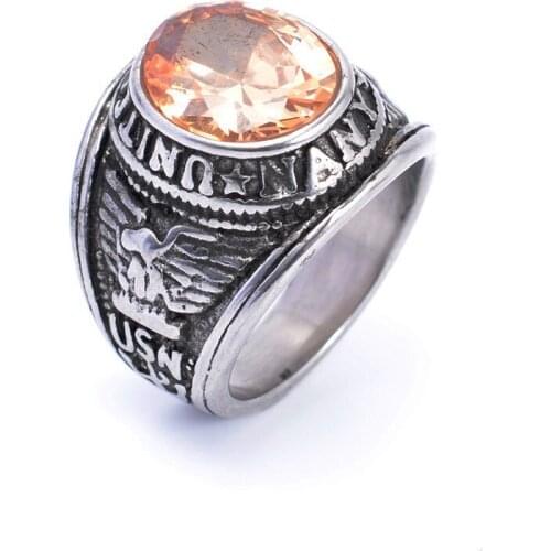 High-grade zircon titanium steel charm men ring 316L mustard