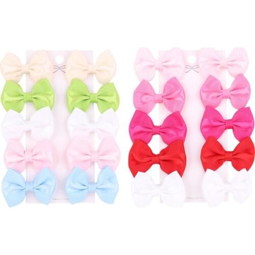 10Pcs/set Cute Solid MiNi Bowknot Grosgrain Ribbon Hair Bows For Girls Hair Clips Barrettes Headwear Kids Hair Accessories