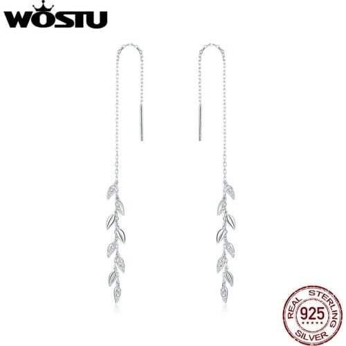 WOSTU Brincos 925 Sterling Silver Shiny Wheat Ears Earrings for Women Chain Simple Fashion Earrings Jewelry Bijoux BNE447