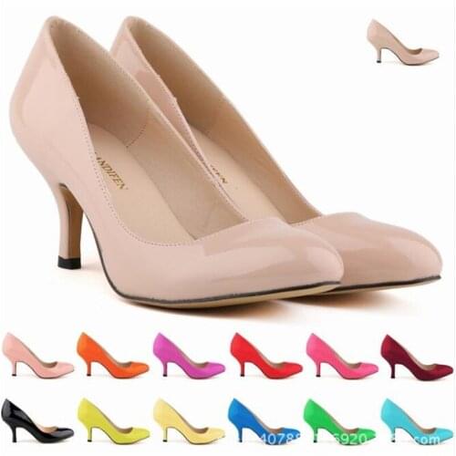 Luxury Women Pumps 2020 Office & Career Patent Leather Thin High heels Sexy Pointed Toe 6CM Slip On women shoes size 35-42 black