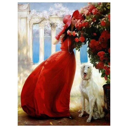 14CT Unprinted People Crafts Red Dress Woman Flower Embroidered Handmade Quality Counted Cross Stitch Kits Deco Wall Home