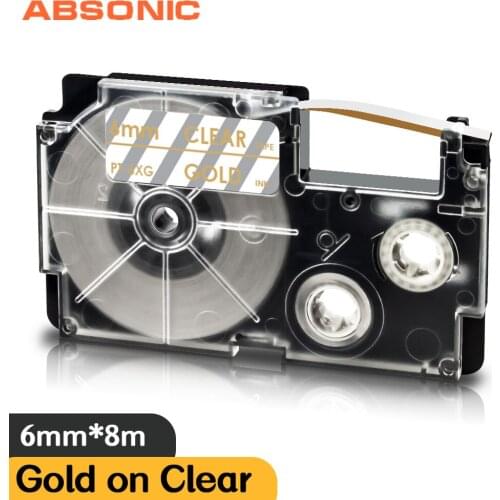 Gold on Clear Printer Ribbon 6mm XR-6XG for Casio Label Tape XR-6XG 1/4" Compatible for Casio KL-780 KL-130 Label Maker Printer