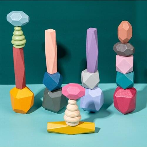 18PCS Simulation Wooden Stacked Stones Montessori Kids Toys Colorful Creativity Building Blocks Educational Toys For Children