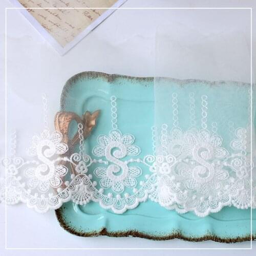 20Yars 11.7cm Beige Cotton Thread + Mesh embroidery Mesh lace fabric Trims Trimmings lace dress DIY Sewing accessories