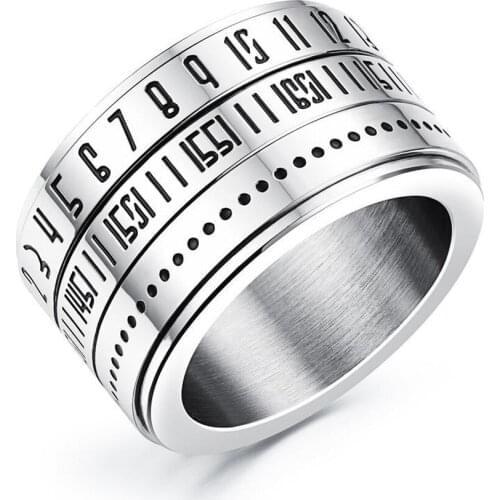 2018 Fashion Titanium Arabic Numerals Turn Ring Male Jewelry Index Finger Rings Set Men Wide Big Stainless Rings for Men A0102