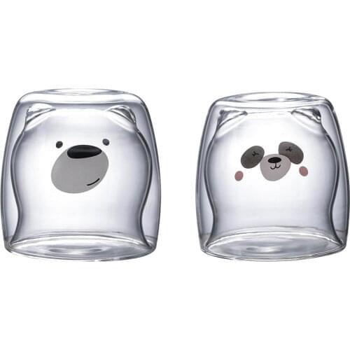 3D 2-tier Lovely Panda Bear Innovative Beer Glasses Heat-resistant Double Wall Coffee Cup Morning Milk Glass Juice Glass