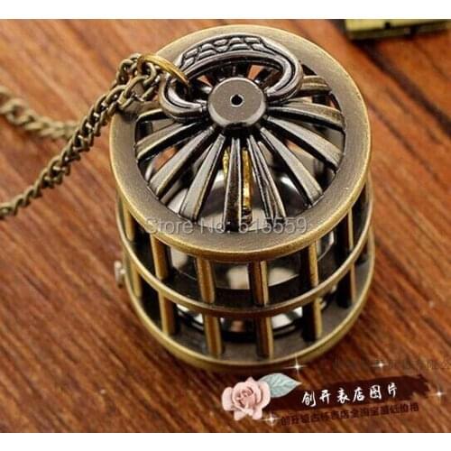 50pcs/lot Hot Selling Pocket Watch Birdcage Qaurtz Watches Necklace High Quality Gift watches Wholesale