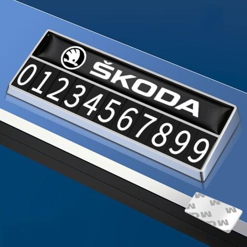 1PC Zinc Alloy Car Temporary Parking Card Phone Number Plate For Skoda Octavia A7 A5 RS Fabia Rapid Superb Kodiaq Kamiq Styling