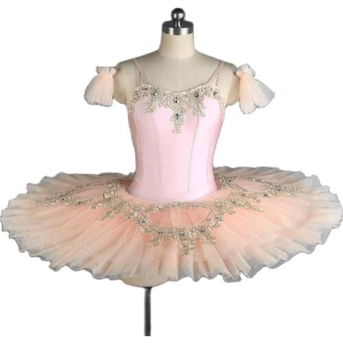 All For Dance 2019 New Pink Spandex Bodice Top With Gold Trim Diamonds Decoration Ballet Stage Performance Dance Wear Tutu