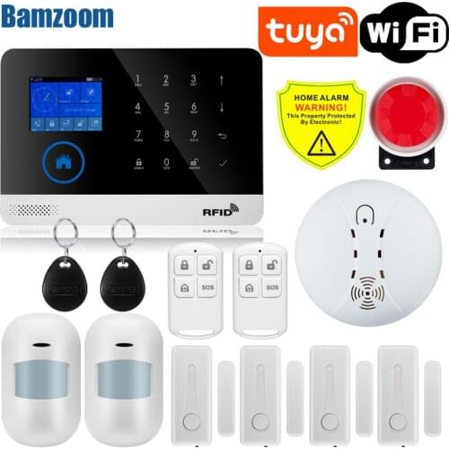 EN RU ES PL DE Switchable Wireless Home Security WIFI GSM GPRS Alarm system APP Remote Control RFID card Arm Disarm
