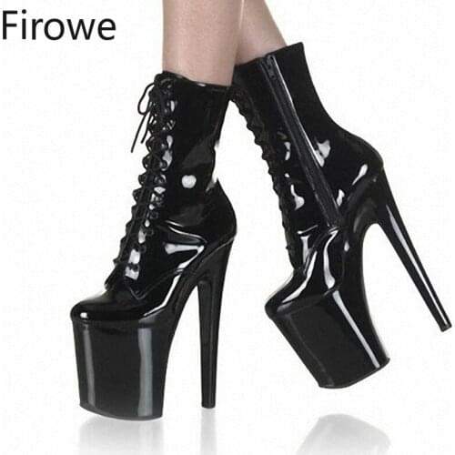 Firowe Women Extreme Super High Heels Platform Ankle Boots Lace Up Sexy Pole Dancing Ankle Boots Plus Size Women Shoes 44 45 46