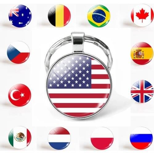 Flag USA UK Brazil Russia Spain Glamour Glass Dome Keyring Key Ring Punk Women Men Fashion Accessories Keychain Souvenir Gifts