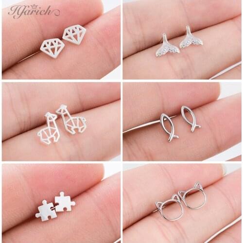 Hfarich Cartoon Diomand Earrings for Women Girls Leaf Fish Earing Fashion Jewelry 2021 Deer Stud Earrings For Kids Gift