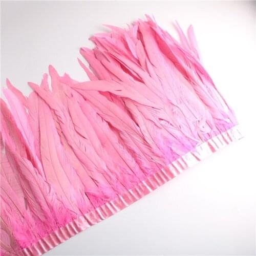 Beautiful 30-35cm 10 Yards Dyeing Pink Rooster Tail Feather Trim Feathers For Crafts Dress Skirt Carnival Costumes Plumes Trims