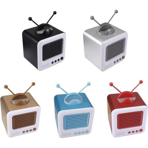 Mini Retro TV Shape Bluetooth Speaker Portable Stereo Speakers with Small Antenna Mobile Phone Holder TF Card USB Audio Input